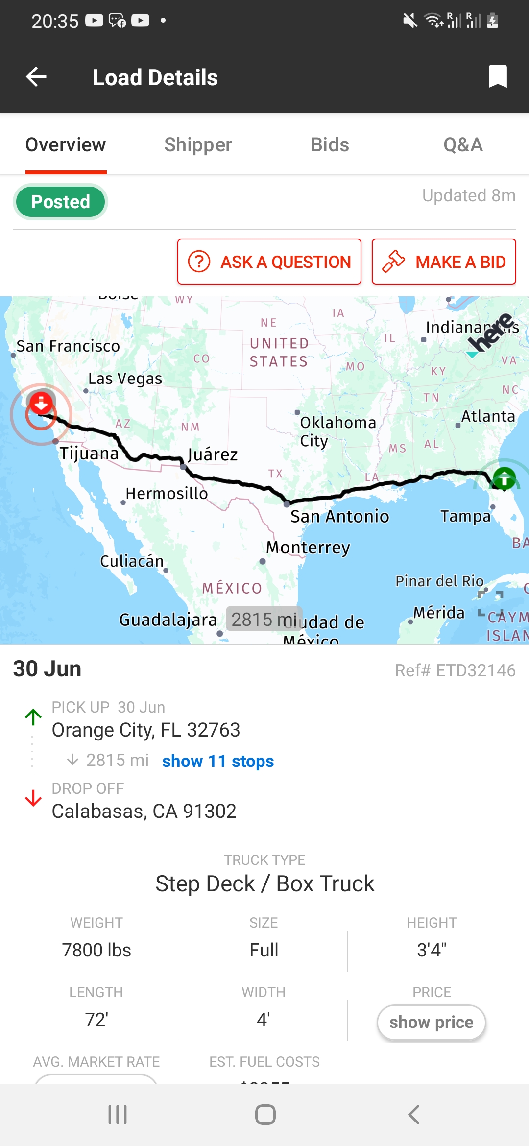 Doft driver app — load details with route map