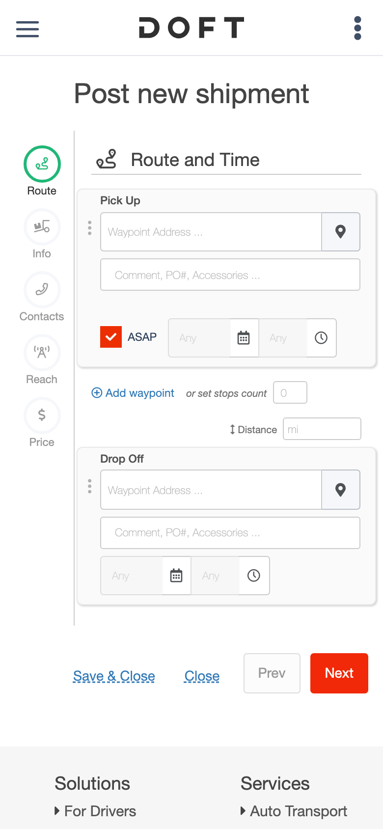 Doft shipper app — post a shipment