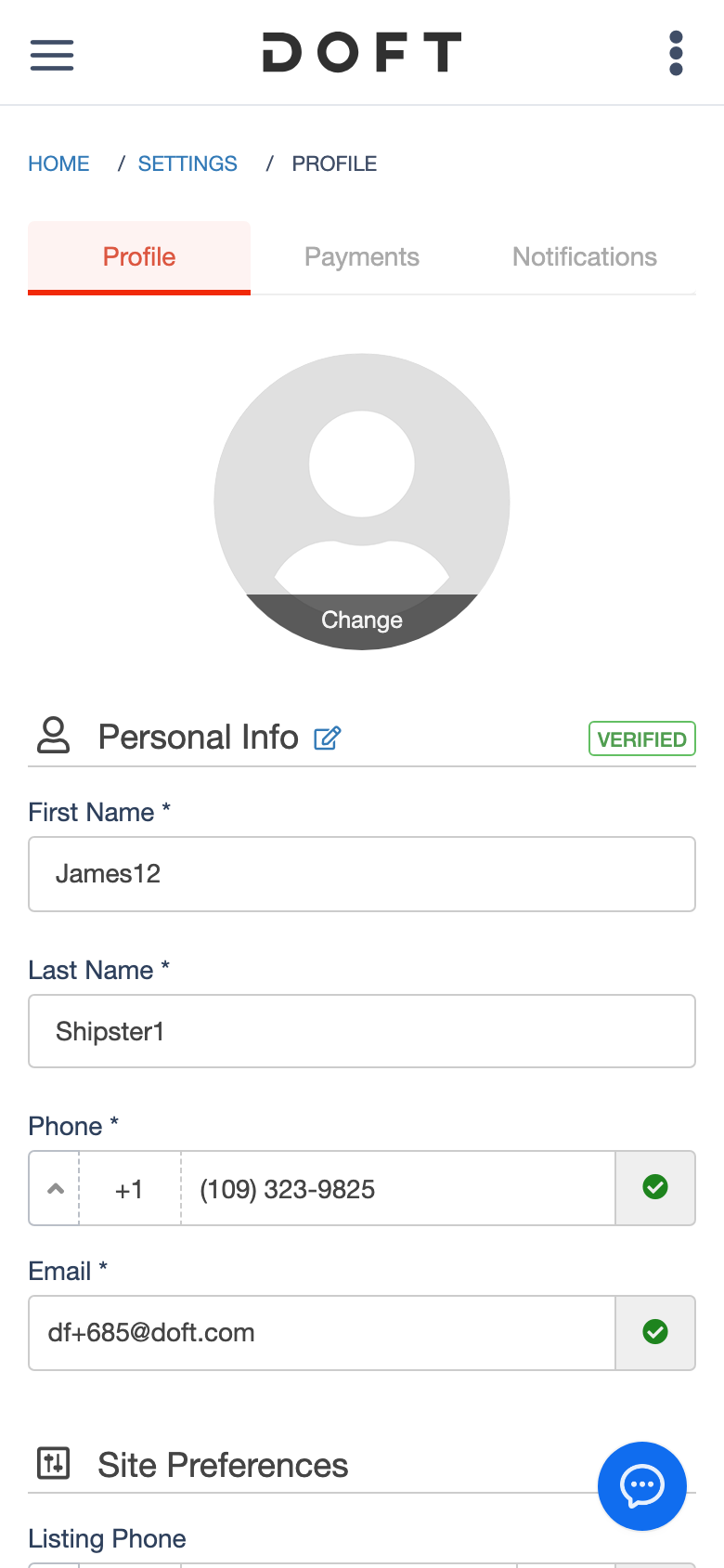 Doft shipper app — account